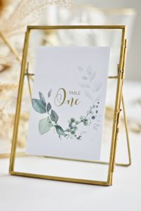 Gold Foiled Table Number in Gold Metal Frame