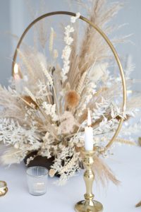 Gold Hoop Centrepiece with Dried Floral Arrangement and Accessories